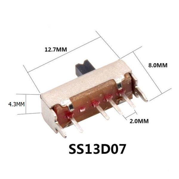 สวิทช์ เลื่อน Slide switch Toggle switch 4 ขา ขนาด 4.3x12.7mm #สวิทช์เลื่อน (4ขา,SS13D07) (1 ตัว) - Image 2