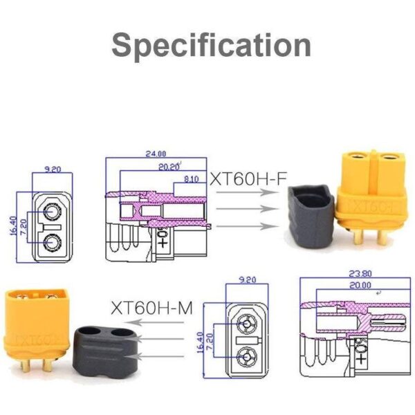 ปลั๊ก เสียบ แบตเตอรี่ XT60H ตัวผู้+ตัวเมีย #มีฝาปิด (1 ชุด) - Image 3