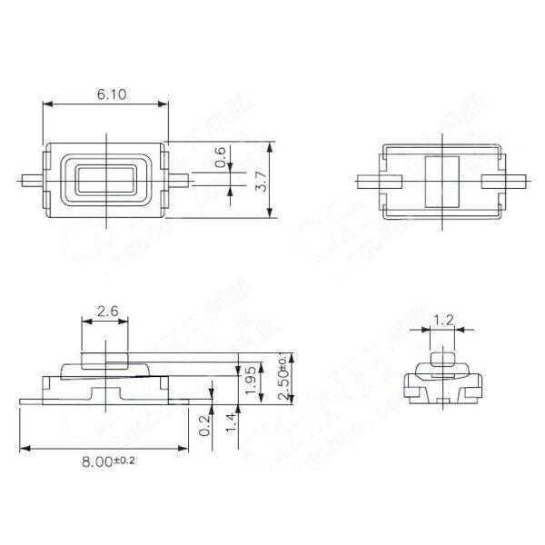 สวิทช์ ปุ่มกด SMD Push Button Switch ไมโครสวิทช์ TACT Switch กดติด-ปล่อยดับ #S2P 3.7x6x2.5mm (1 ตัว) - Image 3