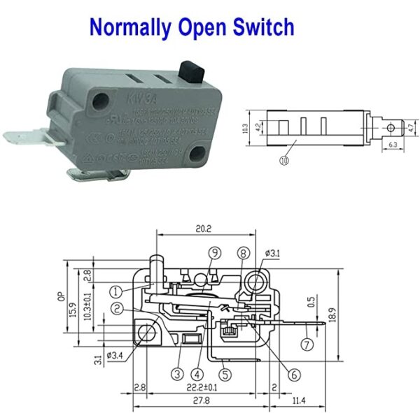 สวิทช์ ไมโครสวิทช์ Micro Switch 2 ขา NO 16(4)A 250V #DONGNAN NO (1 ตัว) - Image 5