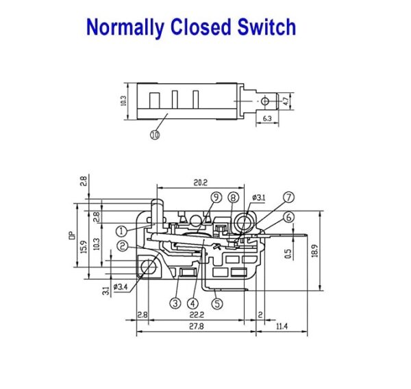 สวิทช์ ไมโครสวิทช์ Micro Switch 2 ขา NC 16(4)A 250V #FJDZ NC (1 ตัว) - Image 5