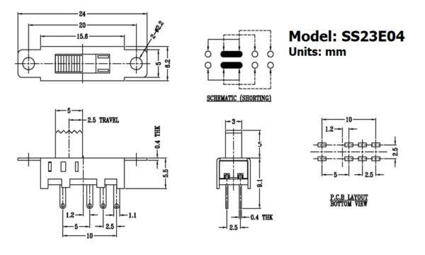 Slide switch สวิทช์ เลื่อน Toggle switch 8 ขา ขนาด 6x24mm #สวิทช์เลื่อน(8ขา,SS23E04) (1 ตัว) - Image 3