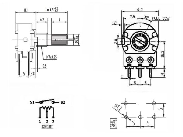 โวลลุ่ม วอลลุ่ม โพเทนชิโอมิเตอร์ ตัว R ปรับค่า Potentiometer Volume 5pin แนวนอน มีสวิทช์ #WH148 5HP-A15 (1 ตัว) - Image 5
