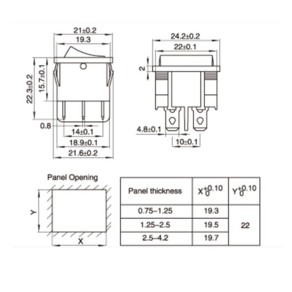 สวิทช์ 21x24mm กระดก เปิด ปิด Switch 4 ขา 6 ขา 6A 250V #สวิทช์ 21x24mm (1 ตัว) - Image 3