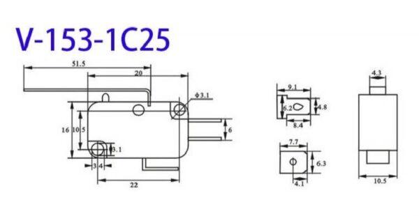 ไมโครสวิทช์ สวิทช์ ลิมิตสวิทช์ Micro Switch Limit Switch 3 ขา 15A 250V #V-153-1C25 MS ดำ-แดง (1 ตัว) - Image 6