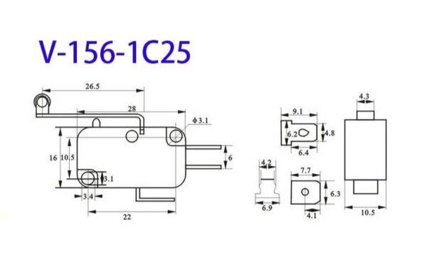 ไมโครสวิทช์ สวิทช์ ลิมิตสวิทช์ Micro Switch Limit Switch 3 ขา 15A 250V #V-156-1C25 MS ดำ-แดง (1 ตัว) - Image 5