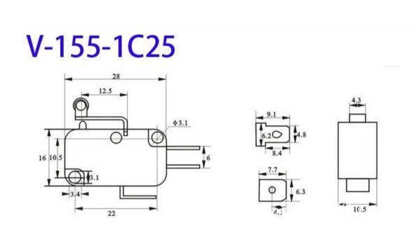 ไมโครสวิทช์ สวิทช์ ลิมิตสวิทช์ Micro Switch Limit Switch 3 ขา 15A 250V #V-155-1C25 MS ดำ-แดง (1 ตัว) - Image 6