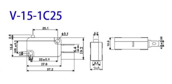 ไมโครสวิทช์ สวิทช์ ลิมิตสวิทช์ Micro Switch Limit Switch 3 ขา 15A 250V #V-15-1C25 MS ดำ-แดง (1 ตัว) - Image 6