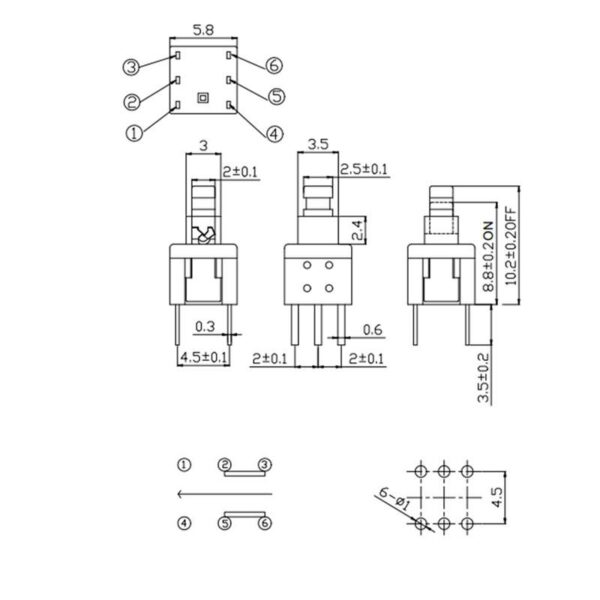 สวิทช์ กด ปุ่มกด Push button TACT Switch 6 ขา ขนาด 5.8x5.8x10.2mm #TD6P-A (1 ตัว) - Image 2