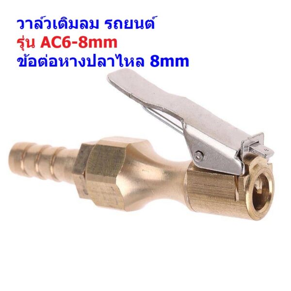 หัวเติมลม วาล์วเติมลม รถยนต์ หางปลาไหล #AC6-8mm (1 ตัว)