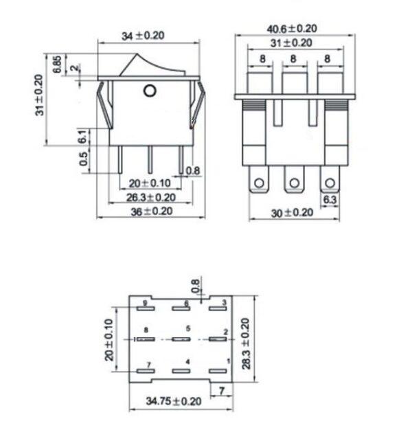 สวิทช์ เปิด-ปิด กระดก On-Off Rocker Switch 2 ช่อง 3 ช่อง 4 ขา 6 ขา 9 ขา 16A 250V #สวิทช์ช่อง (1 ตัว) - Image 5