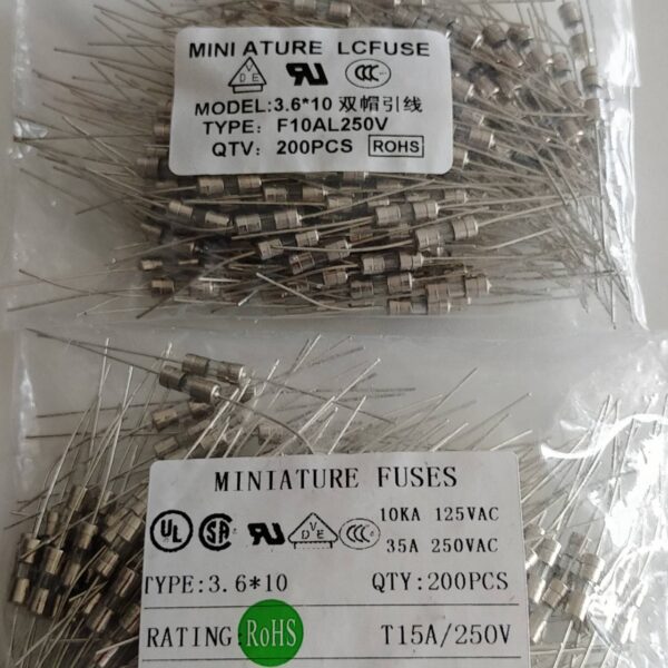 ฟิวส์ 2 ขา บัดกรี หางหนู หลอดแก้ว Glass Fuse 3.6x10mm 250V T0.1A ถึง T20A #PG3.6x10T (1 ตัว) - Image 3