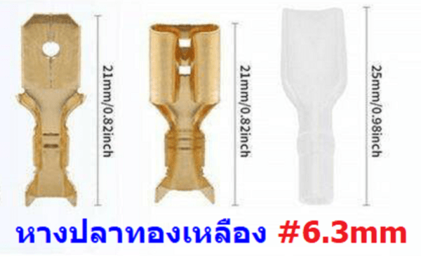 (10 ชุด) หางปลา เสียบ ขั้วเปิด ตัวผู้ ตัวเมีย เปลือย ปลอกยาง แบน 6.3mm #เสียบ (6.3mm,ทองเหลือง)