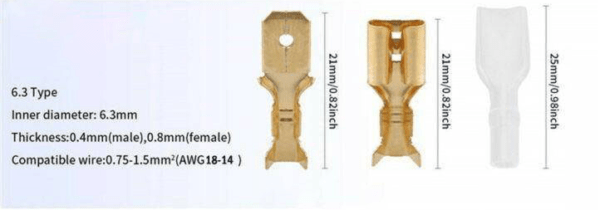 (10 ชุด) หางปลา เสียบ ขั้วเปิด ตัวผู้ ตัวเมีย เปลือย ปลอกยาง แบน 6.3mm #เสียบ (6.3mm,ทองเหลือง) - Image 2