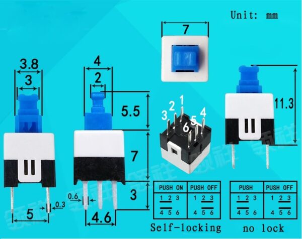 สวิทช์ กด ปุ่มกด Push button TACT Switch 6 ขา ขนาด 7x7x12.5mm #TD6P-A (1 ตัว) - Image 2