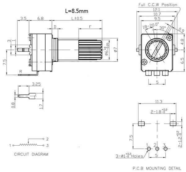 โพเทนชิโอมิเตอร์ Potentiometer วอลลุ่ม VR ปรับค่า RV09 Vertical 3 ขา B102 ถึง B504 #RV09 แนวตั้ง 8.5mm (1 ตัว) - Image 2