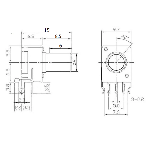 โพเทนชิโอมิเตอร์ Potentiometer วอลลุ่ม VR ปรับค่า RV09 Horizontal 3 ขา B102 ถึง B504 #RV09 แนวนอน 8.5mm (1 ตัว) - Image 2