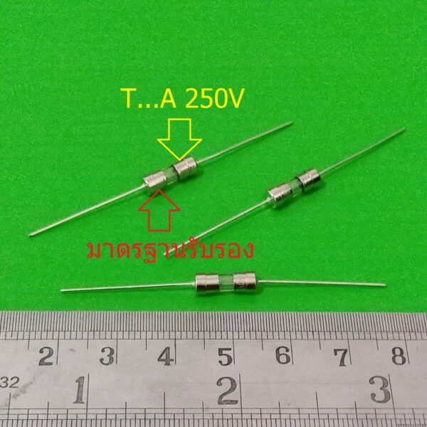 ฟิวส์ 2 ขา บัดกรี หางหนู หลอดแก้ว Glass Fuse 3.6x10mm 250V T0.1A ถึง T20A #PG3.6x10T (1 ตัว) - Image 2