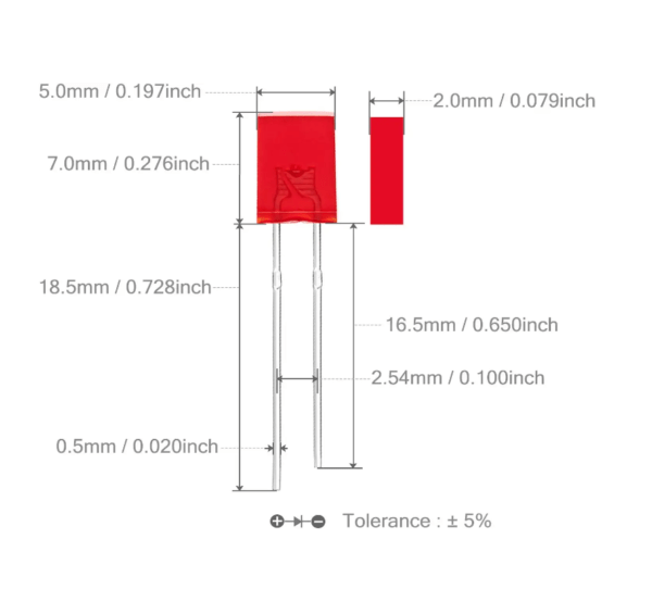 (5 ตัว) หลอด ไฟ ไดโอด แปล่งแสง LED Diode Light Emiting Diode แดง เขียว เหลือง น้ำเงิน ขาว 2x5x7mm #LED 257 - Image 2