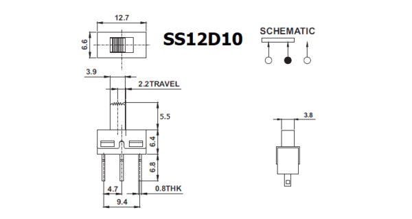 สวิทช์ เลื่อน Slide switch Toggle switch 3 ขา ขนาด 6.6x12.7mm #สวิทช์เลื่อน(3ขา,SS12D10) (1 ตัว) - Image 2