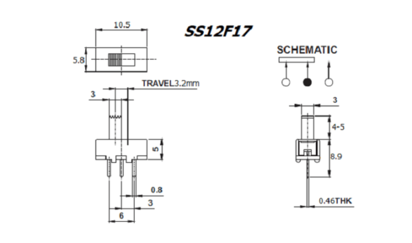 สวิทช์ เลื่อน Slide switch Toggle switch 3 ขา ขนาด 5.8x10.5mm #สวิทช์เลื่อน (3ขา,SS12F17) (1 ตัว) - Image 3