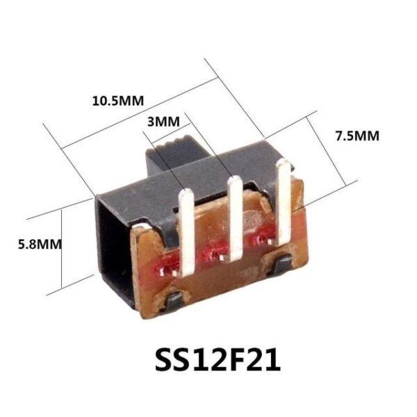 สวิทช์ เลื่อน Slide switch Toggle switch 3 ขา ขนาด 5.8x10.5mm #สวิทช์เลื่อน(3ขา,SS12F21) (1 ตัว) - Image 2