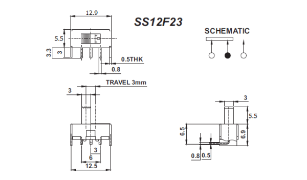 สวิทช์ เลื่อน Slide switch Toggle switch 3 ขา ขนาด 5.5x12.9mm #สวิทช์เลื่อน (3ขา,SS12F23) (1 ตัว) - Image 3