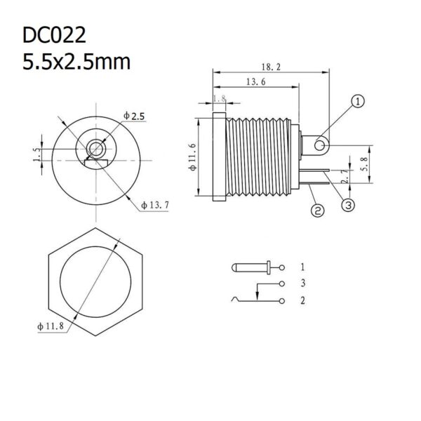 หัวแจ็ค 5.5x2.5mm แจ็ค ตัวเมีย DC Jack ปลั๊ก DC แจ็ค DC ตัวต่อ ดีซีแจ็ค Socket ***แถมฝายาง*** #แบบ C-2.5 ดำ (1 ตัว) - Image 2