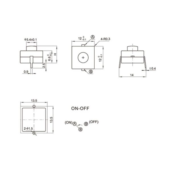 สวิทช์ ปุ่มกด ไฟฉาย Flashlight Switch ON-OFF DIP 2 ขา 12x12x9mm กดบน #KN-17 (1 ตัว) - Image 2