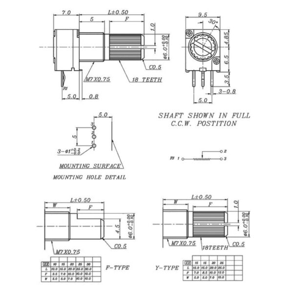 โพเทนชิโอมิเตอร์ 3 ขา Potentiometer วอลลุ่ม VR ปรับค่า ตัวต้านทาน 3 ขา B5K ถึง B500K #3 ขา เขียว (1 ตัว) - Image 3