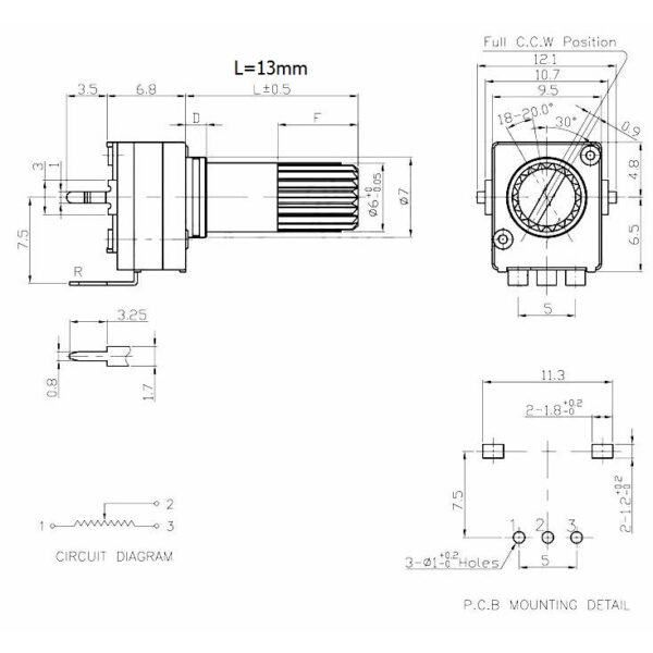 โพเทนชิโอมิเตอร์ Potentiometer วอลลุ่ม VR ปรับค่า RV09 Vertical 3 ขา B102 ถึง B105 #RV09 แนวตั้ง 13mm (1 ตัว) - Image 3