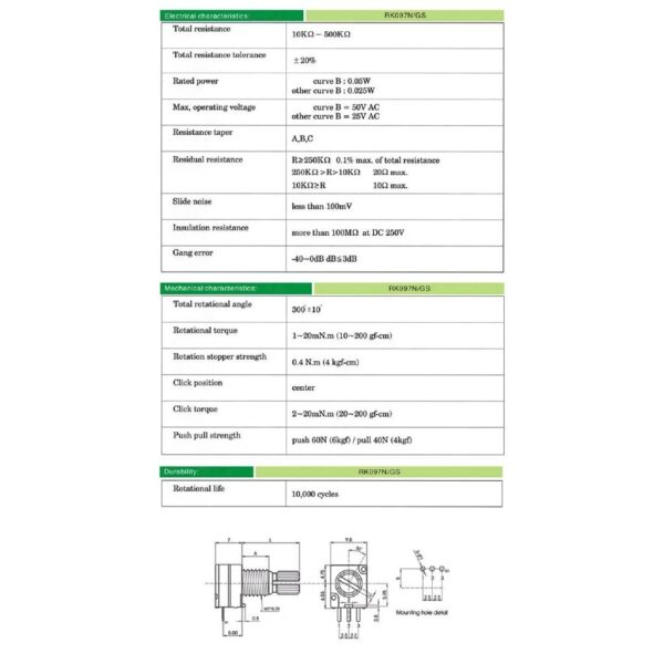โพเทนชิโอมิเตอร์ 3 ขา Potentiometer วอลลุ่ม VR ปรับค่า ตัวต้านทาน 3 ขา B5K ถึง B500K #3 ขา เขียว (1 ตัว) - Image 4