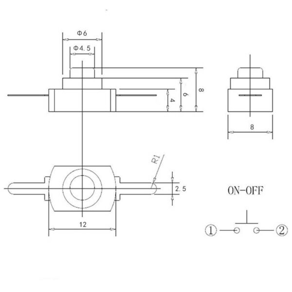 สวิทช์ ปุ่มกด ไฟฉาย Flashlight Switch ON-OFF DIP 2 ขา 12x8x8mm กดบน #1208YD #1288BM #KAN-15 (1 ตัว) - Image 5