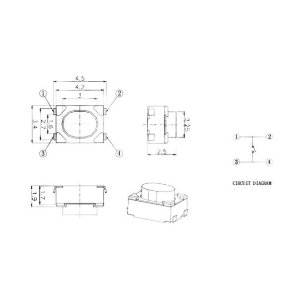 สวิทช์ ปุ่มกด SMD Push Button Switch TACT Switch กดติด-ปล่อยดับ SMD 4 ขา 3x4x2.5mm #TST3425 (1 ตัว) - Image 5