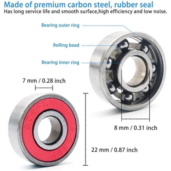 แบริ่ง Bearing ตลับลูกปืน ลูกปืน ล้อ สกูตเตอร์ สเก็ต รถเข็น 608ZZ 608RS เกรด ABEC-7 ขนาด 8X22X7mm #608 (1 ตัว) - Image 5