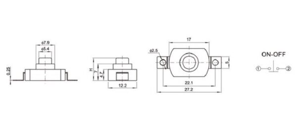 สวิทช์ ปุ่มกด ไฟฉาย Switch กดติด-กดดับ ON-OFF Flashlight Switch 2 ขา 17x12x9.5mm #1712KD (1 ตัว) - Image 2