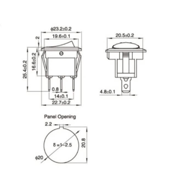 สวิทช์ กลม 20mm กระดก เปิด ปิด Switch 2 ขา 3 ขา 4 ขา 6A 250V #สวิทช์กลม 20mm (1 ตัว) - Image 5