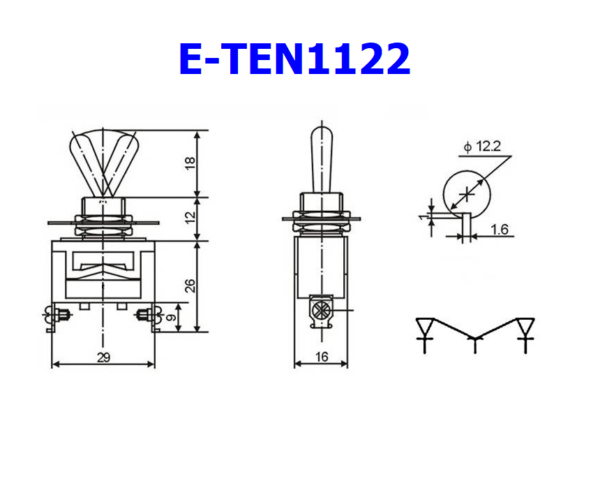 สวิทช์ โยก สลับ Toggle Switch 3 ขา (1 ขั้ว 2 ทาง) ON-OFF-ON 15A 250V #E-TEN1122 (1 ตัว) - Image 4