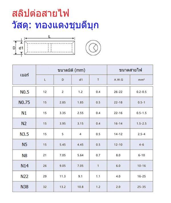 (5 ตัว) สลิป ตัวต่อ สายไฟ สลิปทองแดง สลิปเปลือย Copper Crimp Sleeve แบบย้ำต่อสายไฟ 0.2-6sqmm #สลิปเปลือย - Image 2