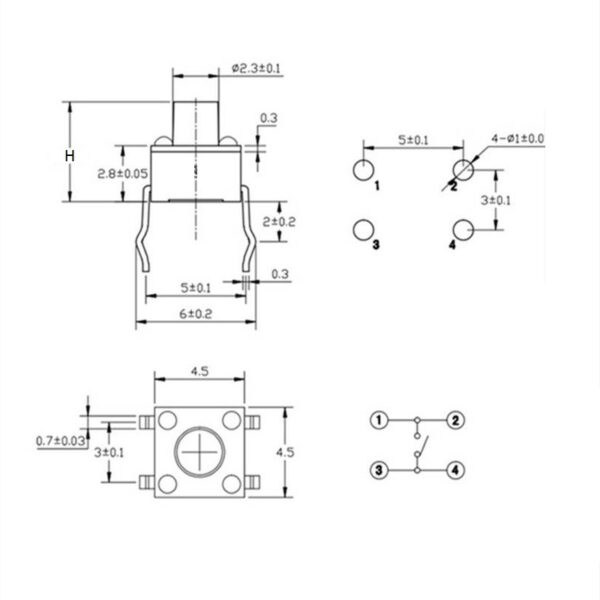 สวิทช์ ปุ่มกด DIP Push Button Switch ไมโครสวิทช์ TACT Switch กดติด-ปล่อยดับ #D4P 4.5x4.5xHmm (1 ตัว) - Image 2