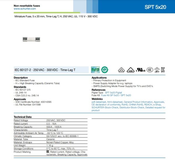 ฟิวส์ Miniature Fuse เซรามิค SCHURTER Ceramic Fuse 5x20mm 250V T12.5A T16A #C5x20T-SCHURTER (1 ตัว) - Image 3
