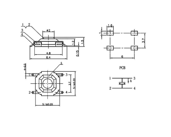 สวิทช์ ปุ่มกด SMD Push Button Switch ไมโครสวิทช์ TACT Switch กดติด-ปล่อยดับ #S4P 5x5xHmm (1 ตัว) - Image 4