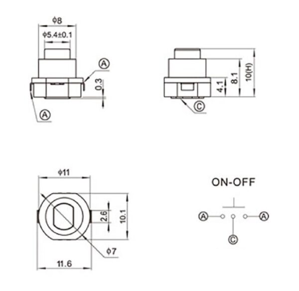 สวิทช์ ไฟฉาย ปุ่มกด Switch กดติด-กดดับ ON-OFF Flashlight Switch SMD 2 ขา พับ 10x10x11mm #KAN-10A (1 ตัว) - Image 3