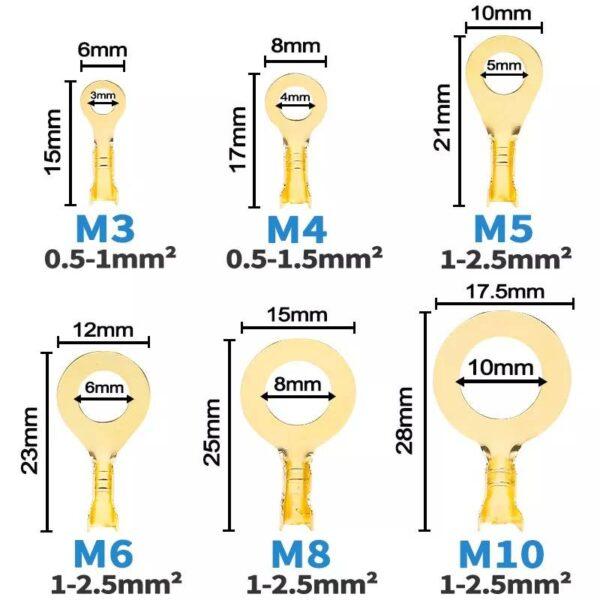 (5 ตัว) หางปลา ทองเหลือง กลม ขั้วเปิด รถยนต์ Crimp Terminal M3 M4 M5 M6 M8 M10 #DJ431-G - Image 4