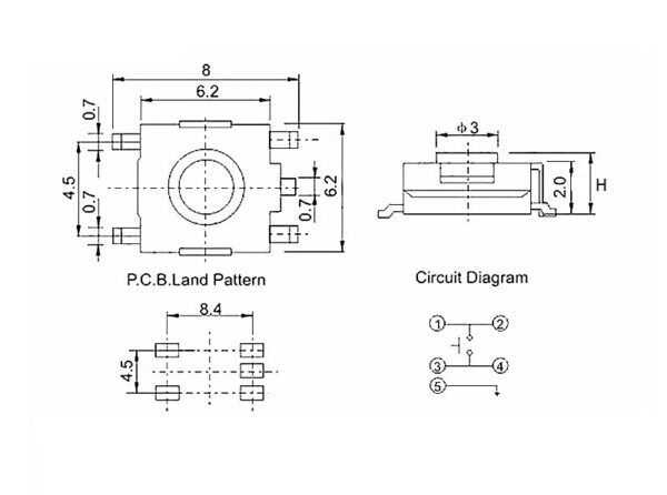 สวิทช์ ปุ่มกด SMD Push Button Switch ไมโครสวิทช์ TACT Switch กดติด-ปล่อยดับ #S5P 6x6xHmm แดง (1 ตัว) - Image 2