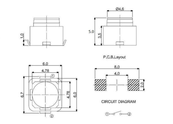 สวิทช์ ปุ่มกด SMD TACT Switch กดติด-ปล่อยดับ SMD 2 ขา พับ 6x6x5mm ปุ่มซิลิโคน #TP-1303 (1 ตัว) - Image 3