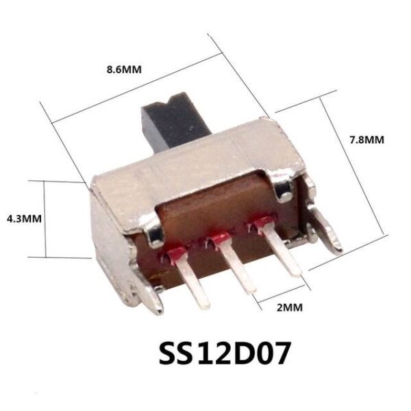 สวิทช์ เลื่อน Slide switch Toggle switch 3 ขา ขนาด 4.3x8.6mm #สวิทช์เลื่อน(3ขา,SS12D07) (1 ตัว) - Image 2