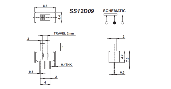 สวิทช์ เลื่อน Slide switch Toggle switch 3 ขา ขนาด 4.4x8.6mm #สวิทช์เลื่อน(3ขา,SS12D09) (1 ตัว) - Image 3