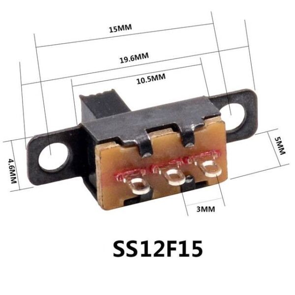 สวิทช์ เลื่อน Slide switch Toggle switch 3 ขา ขนาด 4.6x19.6mm #สวิทช์เลื่อน(3ขา,SS12F15) (1 ตัว) - Image 2