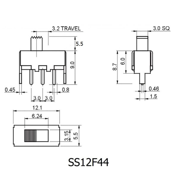 สวิทช์ เลื่อน Slide switch Toggle switch 3 ขา ขนาด 5.5x12.1mm #สวิทช์เลื่อน(3ขา,SS12F44) (1 ตัว) - Image 3